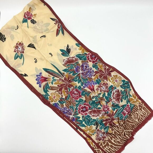 Oscar de la Renta Vintage Floral Silk Scarf 52” x 11” - Picture 4 of 4